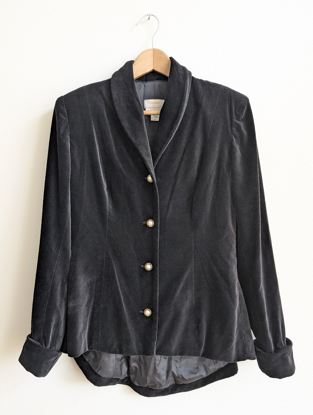 Vintage Victoriana 100% Cotton Velvet Black Jacket Made In Canada 8 Runs Small